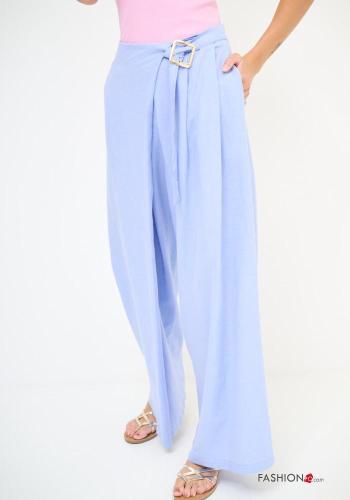 Pantalone in Lino con fibbia wide leg con cintura con tasche - ph 2