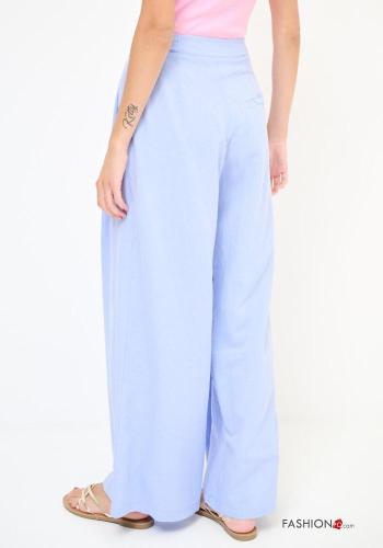Pantalone in Lino con fibbia wide leg con cintura con tasche - ph 3