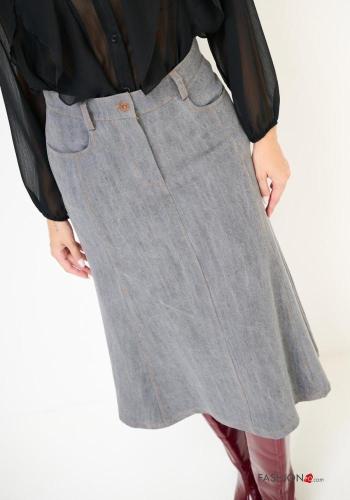 Saia midi com bolsos com botões com fecho - ph 3