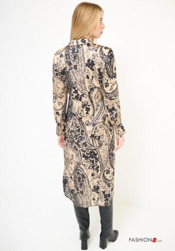 Paisley Muster lange ärmel mit kragen Kleid mit Knöpfen - ph 3