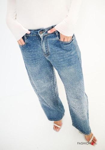 Calças de ganga em Algodão denim com strass - ph 2