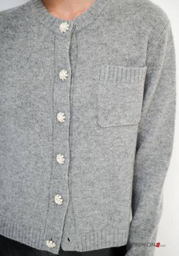 Cardigan in Misto Cashmere maniche lunghe con tasche con bottoni con strass - ph 2