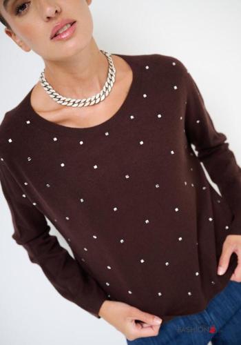 Maglione in Misto Lana maniche lunghe girocollo con strass - ph 2