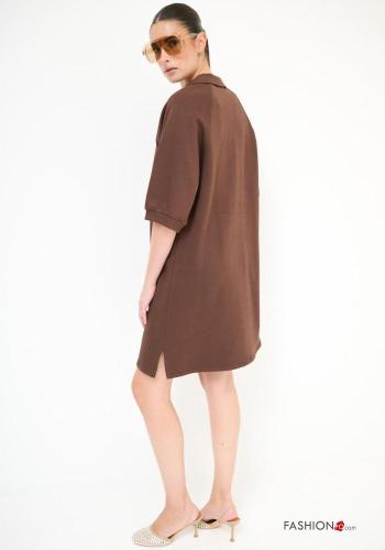 kurze ärmel Kleid aus Baumwolle Rollkragen- - ph 3