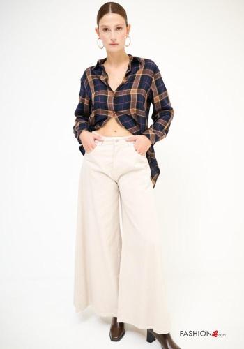 wide leg Cotton Trousers with buttons with zip with pockets - ph 1