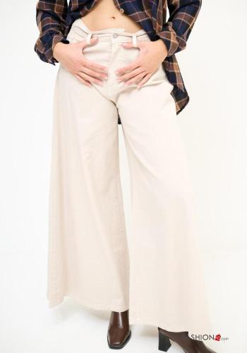 wide leg Cotton Trousers with buttons with zip with pockets - ph 2