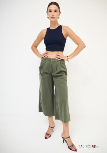 Pantalone in Cotone vita bassa wide leg con tasche - ph 1