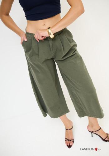 Pantalone in Cotone vita bassa wide leg con tasche - ph 2