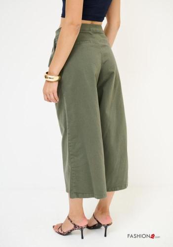 Pantalone in Cotone vita bassa wide leg con tasche - ph 3