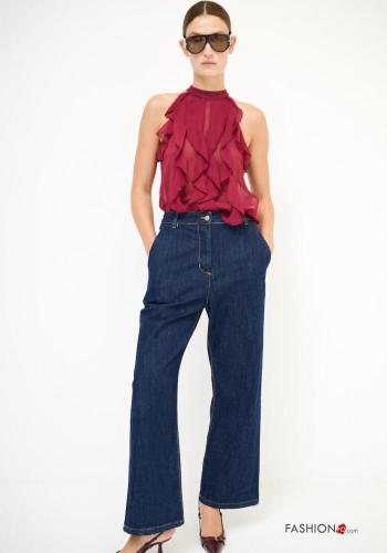 Jeans in Cotone vita alta wide leg con tasche con bottoni con zip - ph 1