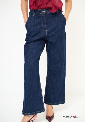Jeans in Cotone vita alta wide leg con tasche con bottoni con zip - ph 2