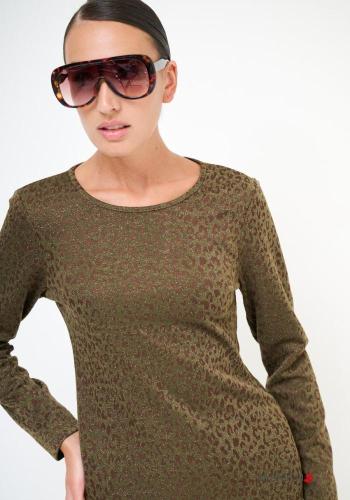 Abito scollato sulla schiena maniche lunghe girocollo Fantasia animalier con spacco - ph 2