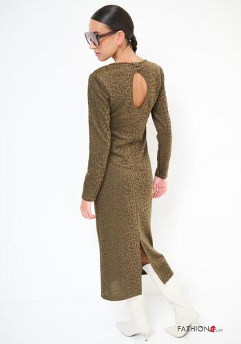 Abito scollato sulla schiena maniche lunghe girocollo Fantasia animalier con spacco - ph 3
