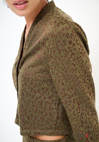 Cardigan maniche lunghe corto Fantasia animalier con bottoni scollo a V - ph 2
