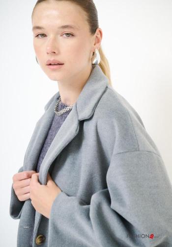 Cappotto oversize maniche lunghe con bottoni con tasche - ph 3