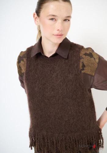 sleeveless crew neck Wool Mix Sweater with fringe - ph 2