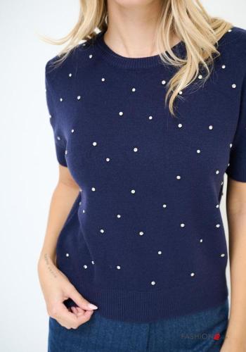 short sleeve crew neck Sweater with rhinestones - ph 2