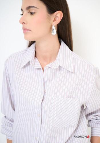 Camicia in Cotone maniche lunghe con colletto Fantasia righe con bottoni con tasche - ph 2
