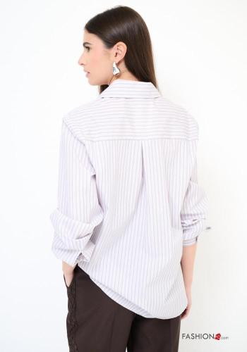 Camicia in Cotone maniche lunghe con colletto Fantasia righe con bottoni con tasche - ph 4