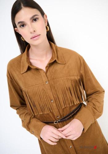 Robe chemise manches longues à collet avec ceinture à franges à boutons - ph 2