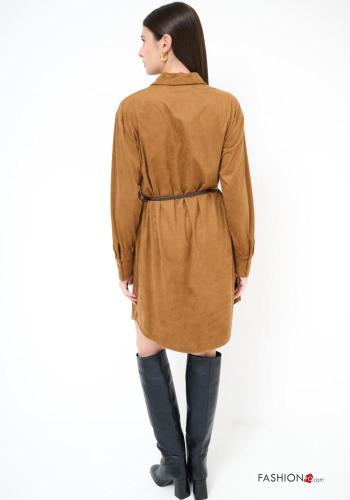 Robe chemise manches longues à collet avec ceinture à franges à boutons - ph 3