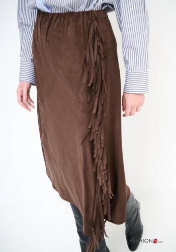 Suede Longuette Skirt with fringe with elastic - ph 2