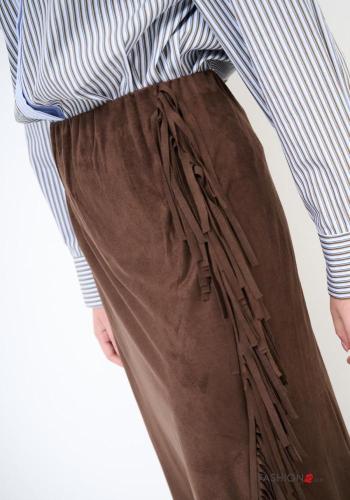 Suede Longuette Skirt with fringe with elastic - ph 3