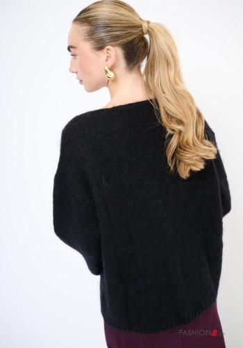 Gilet en Mélange de Laine détail dentelle manches longues à boutons à col en V - ph 3