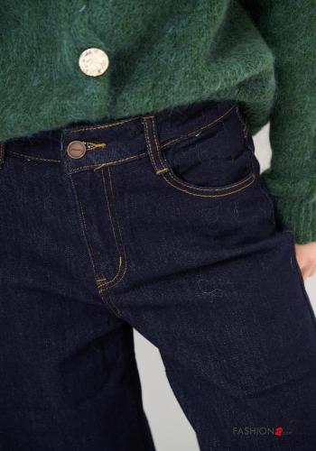 Denim ausgestellte Jeans aus Baumwolle mit Knöpfen mit Reißverschluss mit Taschen - ph 3