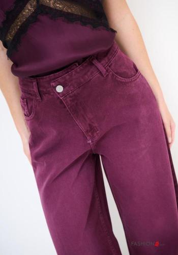 wide leg Cotton Trousers with buttons with zip - ph 3