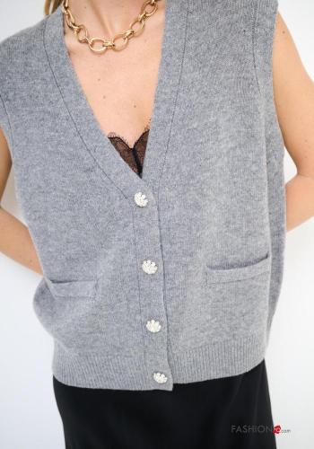 sleeveless Wool Cardigan with buttons with v-neck - ph 2