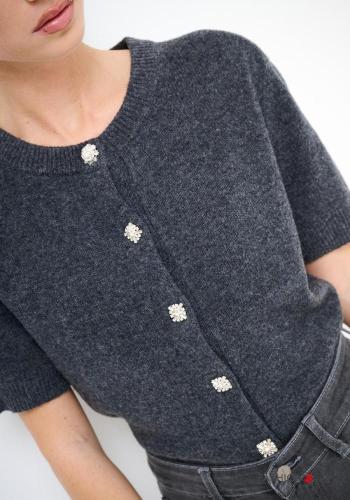 short sleeve crew neck Wool Cardigan with buttons - ph 2