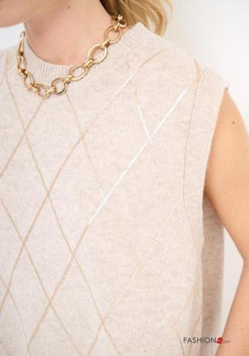 Geometric pattern sleeveless crew neck Wool Sweater - ph 2