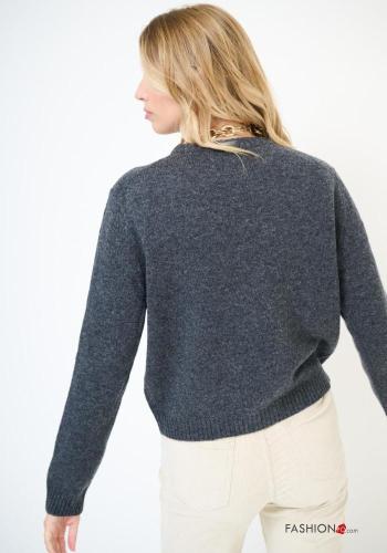 lange ärmel u-boot ausschnitt Strickpullover aus Wollstoff - ph 3