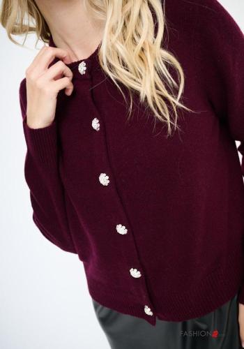 Cardigan in Lana maniche lunghe girocollo con bottoni con strass - ph 2