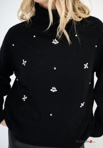 Maglione in Lana maniche lunghe a collo alto con strass - ph 2