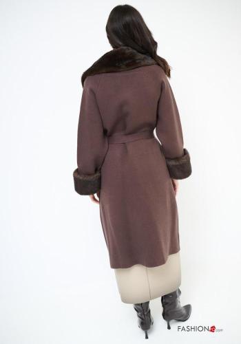 faux fur Coat with belt plunging neckline with pockets - ph 3