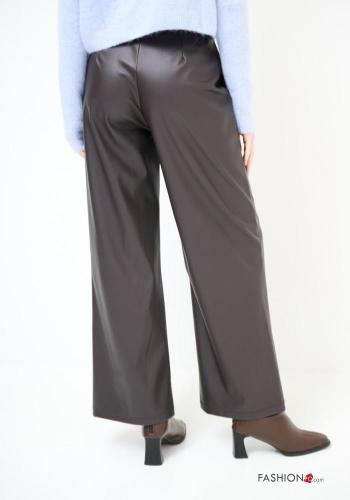 Pantalones imitación de cuero wide leg con bolsillos con cremallera con botones - ph 3