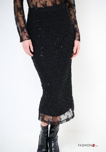 Gonna pizzo Longuette con elastico con paillettes con fodera - ph 2