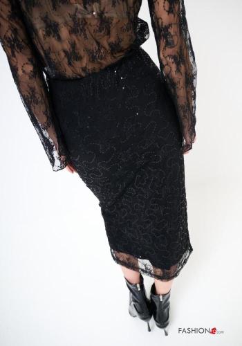 Gonna pizzo Longuette con elastico con paillettes con fodera - ph 3