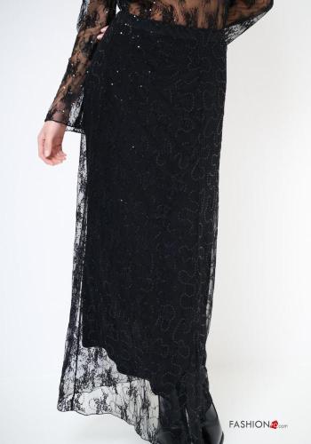 Gonna tulle Fantasia ricamata con elastico con paillettes con fodera - ph 2