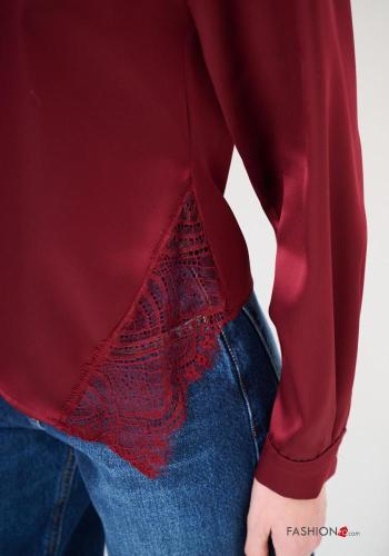 satin crew neck long sleeve lace trim Blouse - ph 2