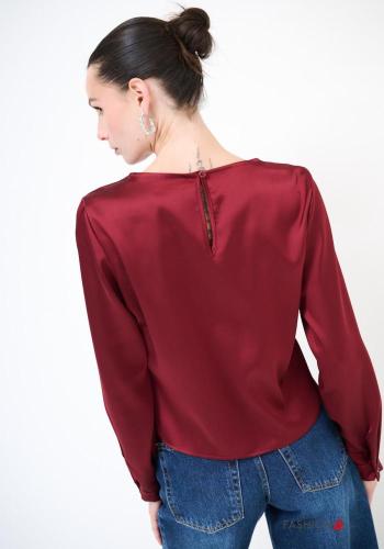 satin crew neck long sleeve lace trim Blouse - ph 3