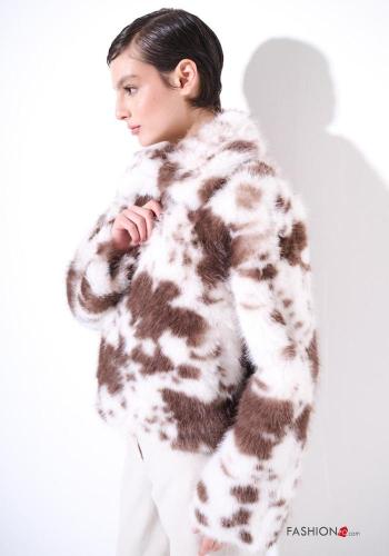 Cappotto con colletto pelliccia sintetica maniche lunghe Fantasia animalier con tasche - ph 3