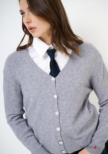 long sleeve Cardigan with buttons with rhinestones with v-neck - ph 2