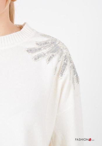 Maglione maniche lunghe girocollo con strass - ph 2
