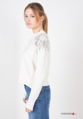 Maglione maniche lunghe girocollo con strass - ph 3