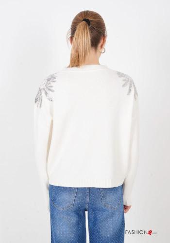 Maglione maniche lunghe girocollo con strass - ph 4