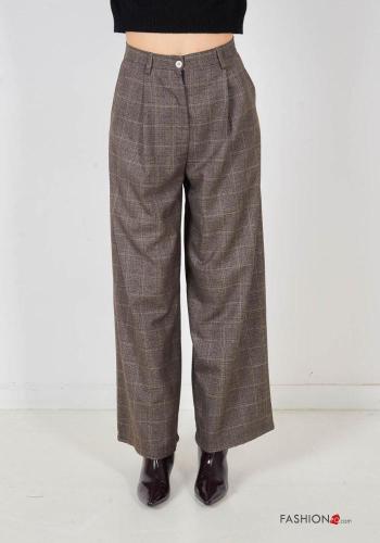 Pantalones cintura alta wide leg Estampado tartán con bolsillos con cremallera con botones - ph 2