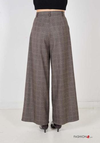 Pantalones cintura alta wide leg Estampado tartán con bolsillos con cremallera con botones - ph 5